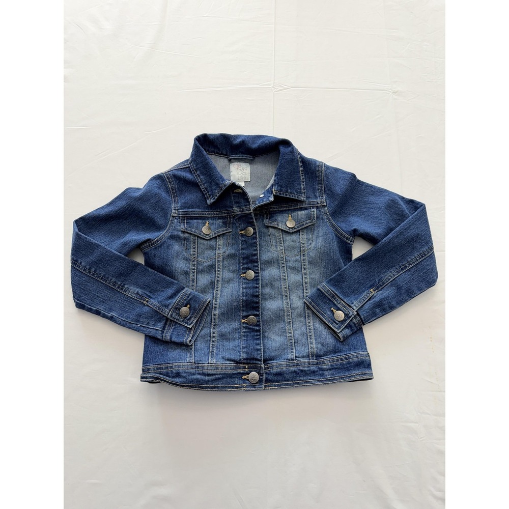Place Denim Jacket Girls 10/12 Blue Stretch Button Front Jean Trucker Casual